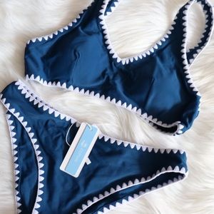 Blue and White Crochet Sporty Bikini Set Size M